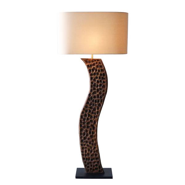 Lampada da terra Miryemah B Lino / Legno massello dell’albero della gomma - 1 punto luce