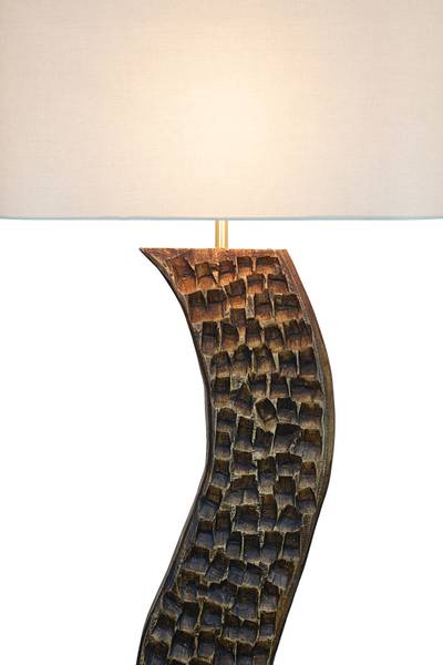 Lampada da terra Miryemah B Lino / Legno massello dell’albero della gomma - 1 punto luce