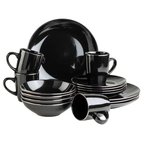 Geschirrset Kuny 16-teilig Steinzeug - Schwarz