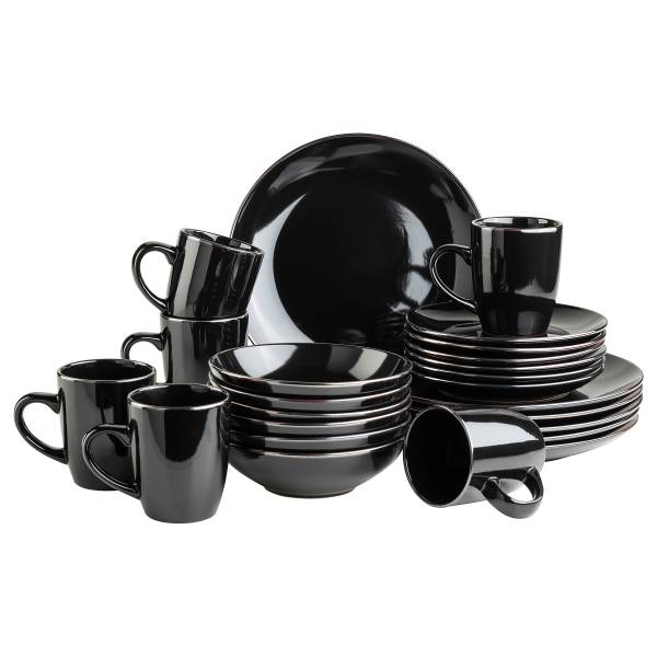 Geschirrset Kuny 24-teilig Steinzeug - Schwarz