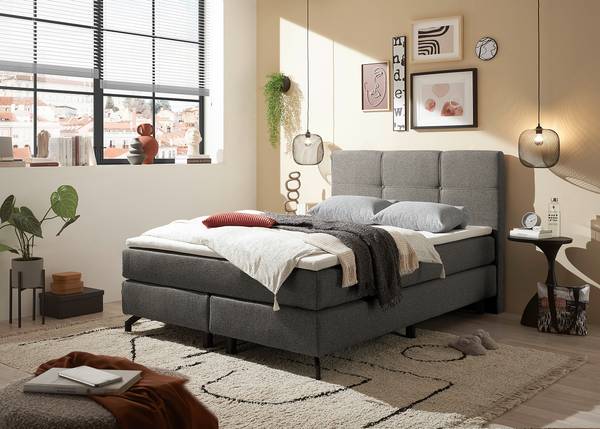Boxspringbett Kalagazi Flachgewebe Luara: Anthrazit - 140 x 200cm