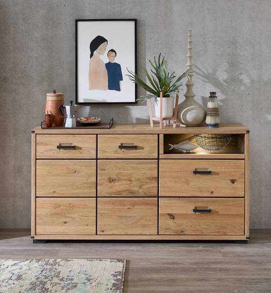 Beleuchtetes Sideboard Cayoma Wildeiche teilmassiv - Breite: 170 cm