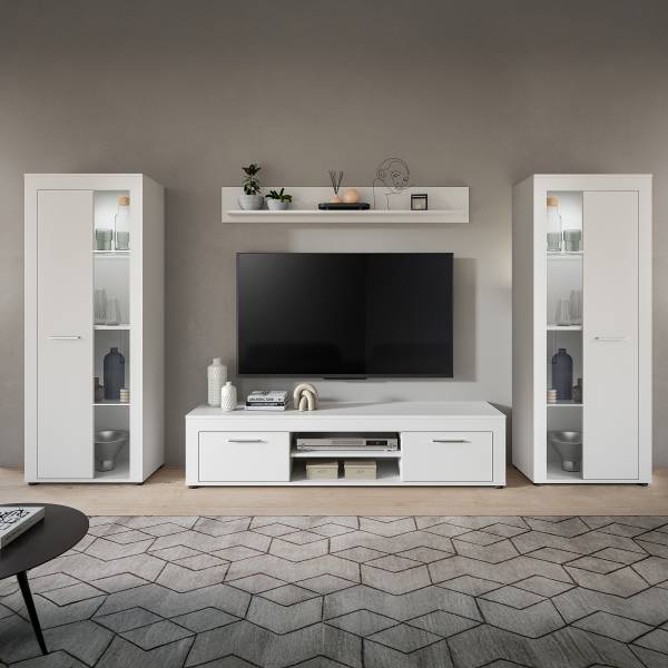 Wohnwand Danti 4-teilig mit 2 Vitrinen Weiß