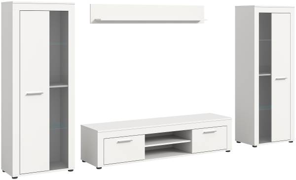 Wohnwand Danti 4-teilig mit 2 Vitrinen Weiß