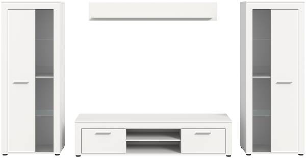 Wohnwand Danti 4-teilig mit 2 Vitrinen Weiß
