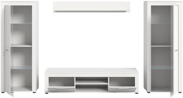 Wohnwand Danti 4-teilig mit 2 Vitrinen Weiß