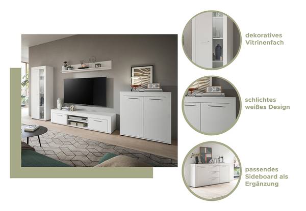 Wohnwand Danti 4-teilig mit 2 Vitrinen Weiß