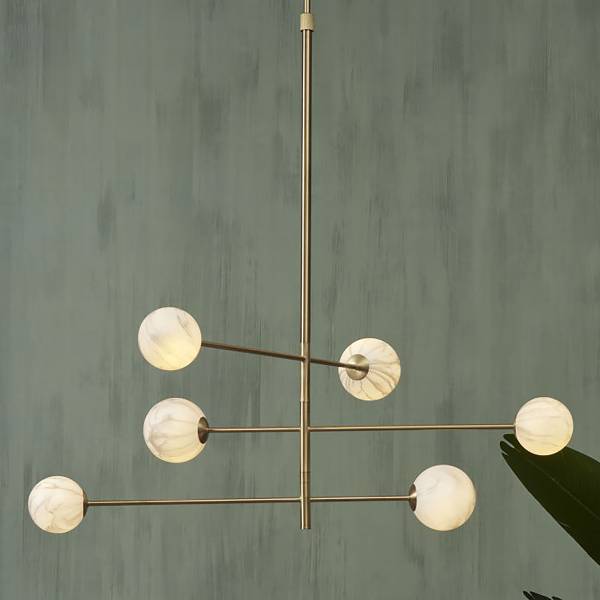 Hanglamp Carrara type B gekleurd glas - grijs/goudkleurig - 6-lichts