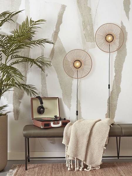 Wandlamp Hokkaido bamboe - beige - 1-lichts