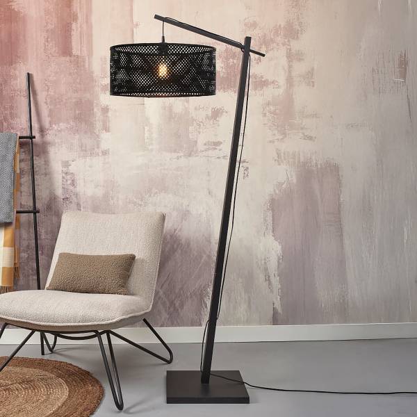 Staande lamp Java type A bamboe - 1-lichts - zwart
