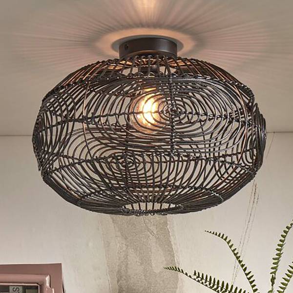 Lampada da parete Madeira Rattan - 1 punto luce - Nero