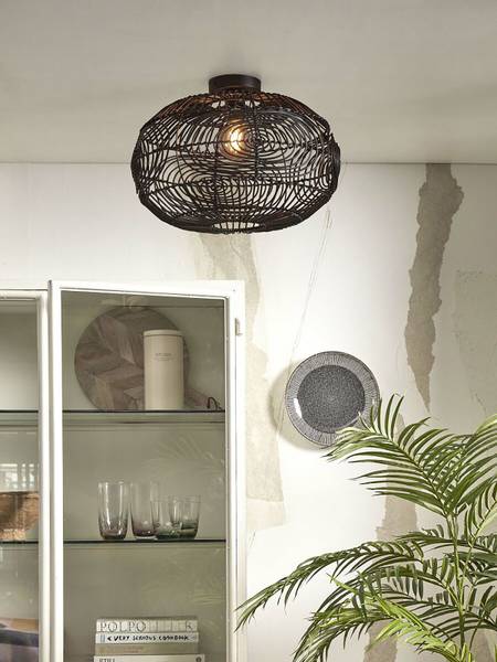 Lampada da parete Madeira Rattan - 1 punto luce - Nero