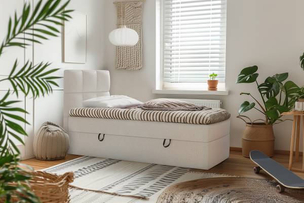 Letto Rudisell Tessuto strutturato Cully: beige sabbia