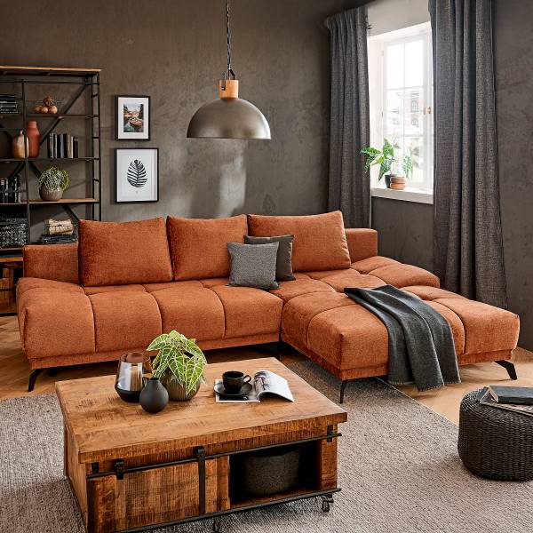 Hoekbank Bulee met slaapfunctie oranje - chenille - 290 x 90 x 182 cm