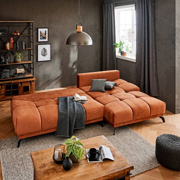 Hoekbank Bulee met slaapfunctie oranje - chenille - 290 x 90 x 182 cm