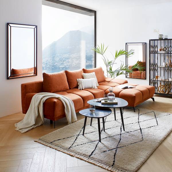 Hoekbank Bulee met slaapfunctie oranje - chenille - 290 x 90 x 182 cm