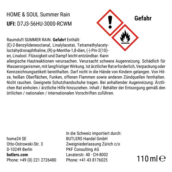 Fragranza HOME & SOUL Summer Rain Profumatore / vetro / poliestere- Trasparente - Quantità di riempimento: 110 ml