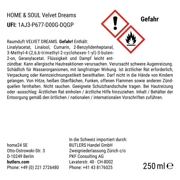 Fragranza HOME & SOUL Velvet Dream Profumatore / vetro / poliestere- Trasparente - Quantità di riempimento: 250 ml