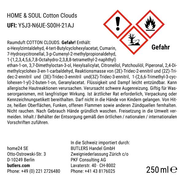Fragranza HOME & SOUL Cotton Clouds Profumatore / vetro / poliestere- Trasparente - Quantità di riempimento: 250 ml