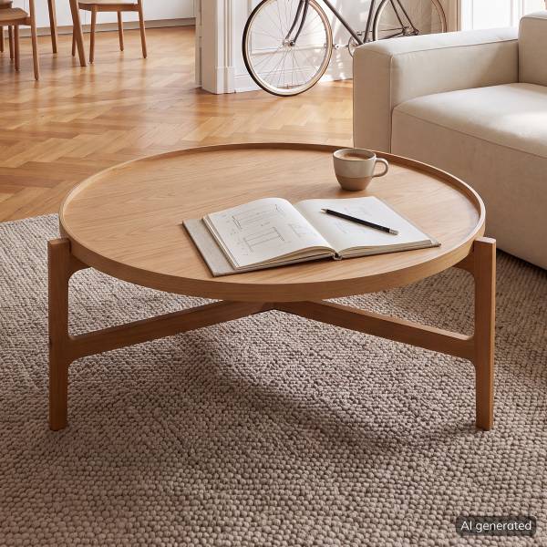 Couchtisch Klawock Echtholzfurnier - Eiche - Durchmesser: 94 cm