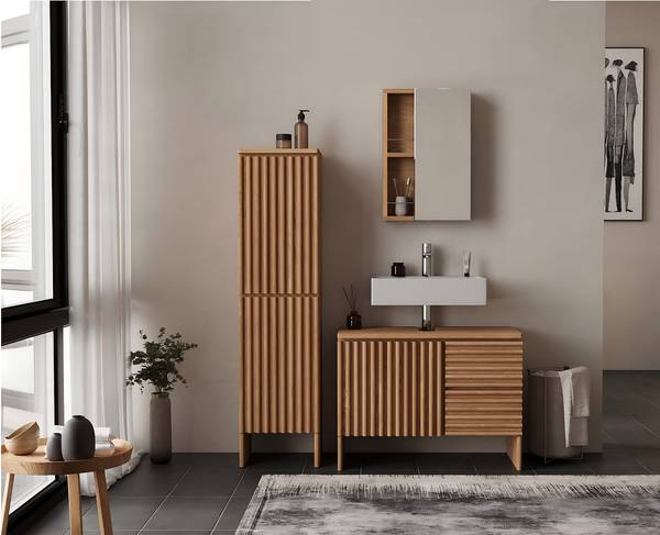 Waschbeckenunterschrank STABY Echtholzfurnier - Eiche