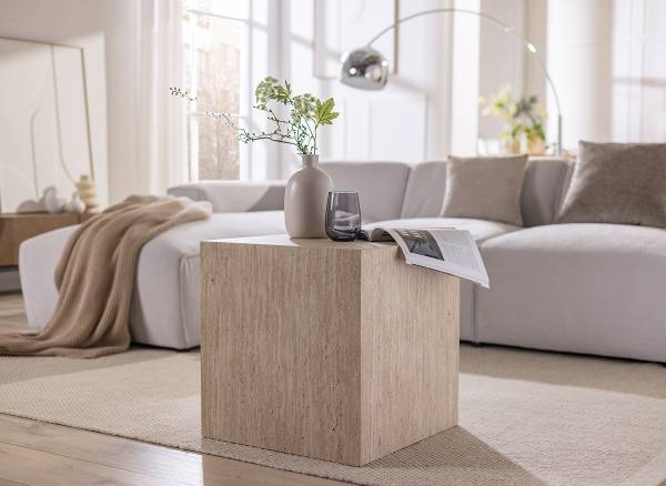 Table basse Cozzens - Carrée 48 cm Imitation travertin