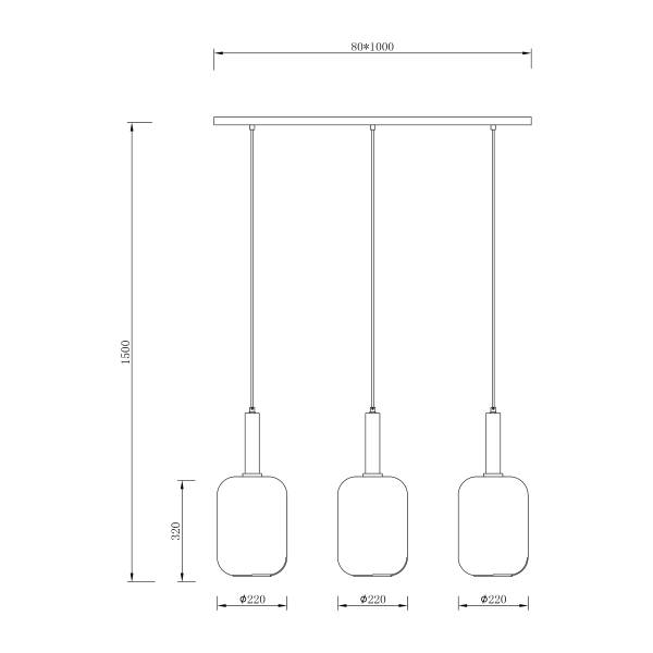 Pendelleuchte MOME 3-flammig Rauchglas / Eisen
