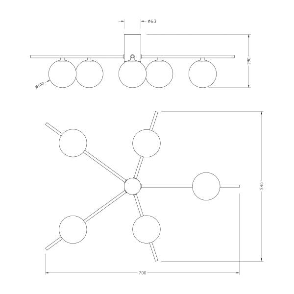 Deckenleuchte REI Eisen - 5-flammig - Schwarz