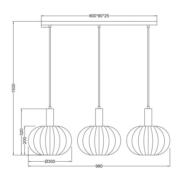 Suspension ZESTA - 3 ampoules Bambou massif / Fer
