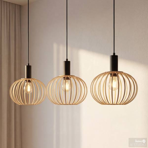 Suspension ZESTA - 3 ampoules Bambou massif / Fer