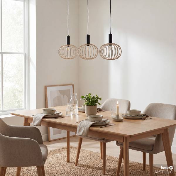 Suspension ZESTA - 3 ampoules Bambou massif / Fer