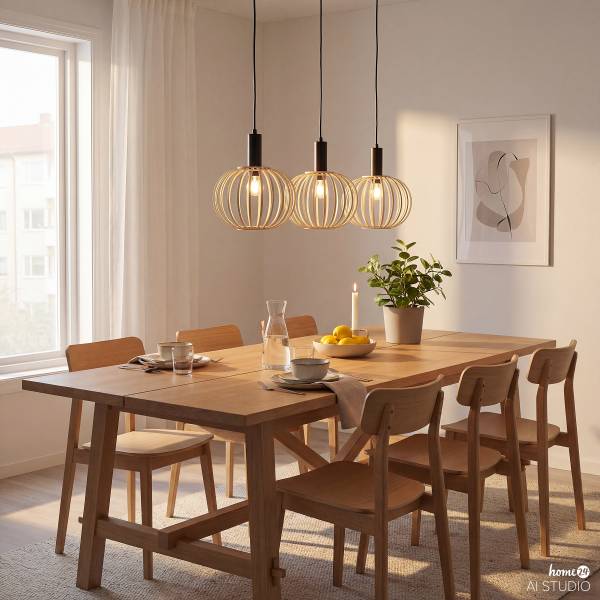 Suspension ZESTA - 3 ampoules Bambou massif / Fer