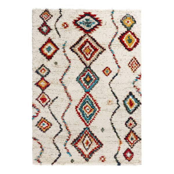 Tappeto a pelo lungo Geometric Polipropilene / Iuta - Bianco crema - 80 x 150 cm
