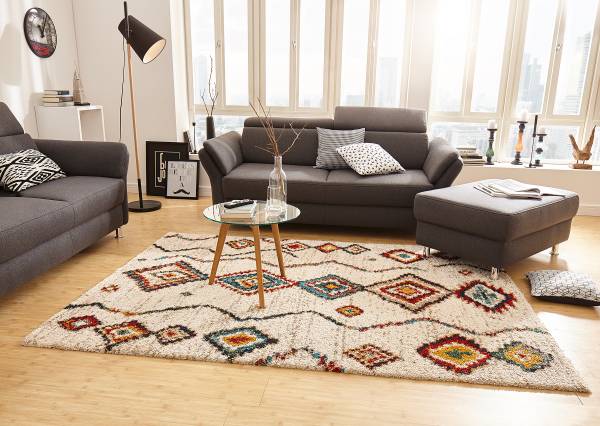 Tappeto a pelo lungo Geometric Polipropilene / Iuta - Bianco crema - 80 x 150 cm