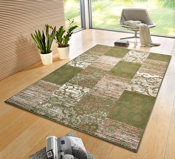 Tapis à poils courts Bloques Polypropylène / Jute - Vert