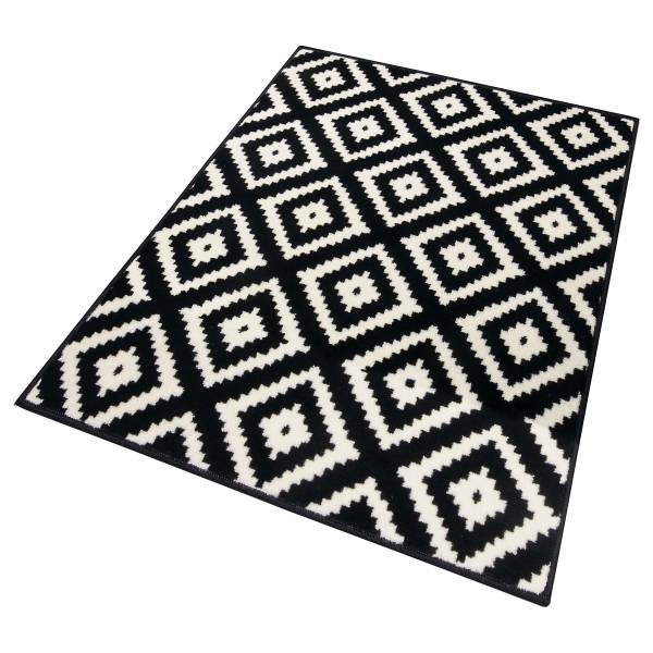 Tapis à poils courts Diamond Polypropylène / Jute - Noir / Crème