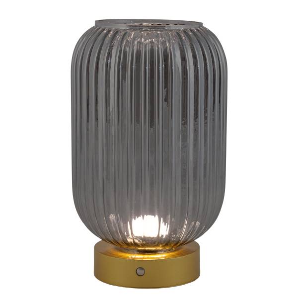 Tafellamp op batterij Luise ijzer/rookglas - goudkleurig - 1-lichts