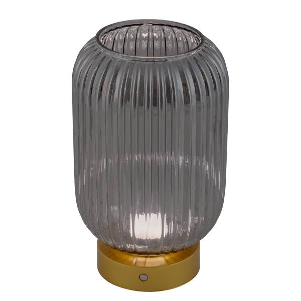 Tafellamp op batterij Luise ijzer/rookglas - goudkleurig - 1-lichts