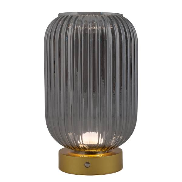Tafellamp op batterij Luise ijzer/rookglas - goudkleurig - 1-lichts