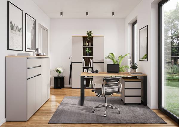 Cassettiera Deltona Grigio pietra / Effetto rovere