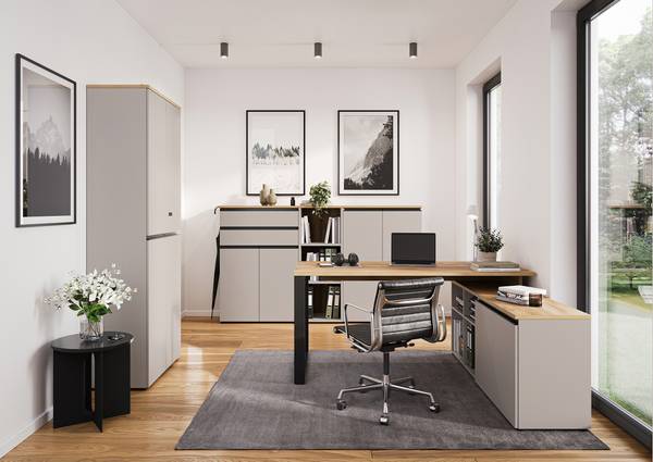 Open archiefkast Deltona steengrijs/Navarra eikenhouten look