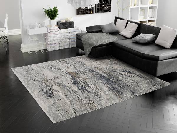 Tappeto a pelo corto Auroras Marmorea Viscosa / Poliacrilico - Grigio / oro - 67 x 130 cm