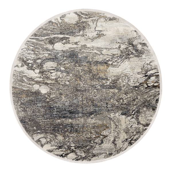 Tapis poils courts Auroras Marmorea rond Viscose / Polyacrylique - Gris / Doré - Diamètre : 200 cm