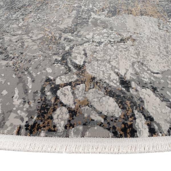 Tapis poils courts Auroras Marmorea rond Viscose / Polyacrylique - Gris / Doré - Diamètre : 200 cm
