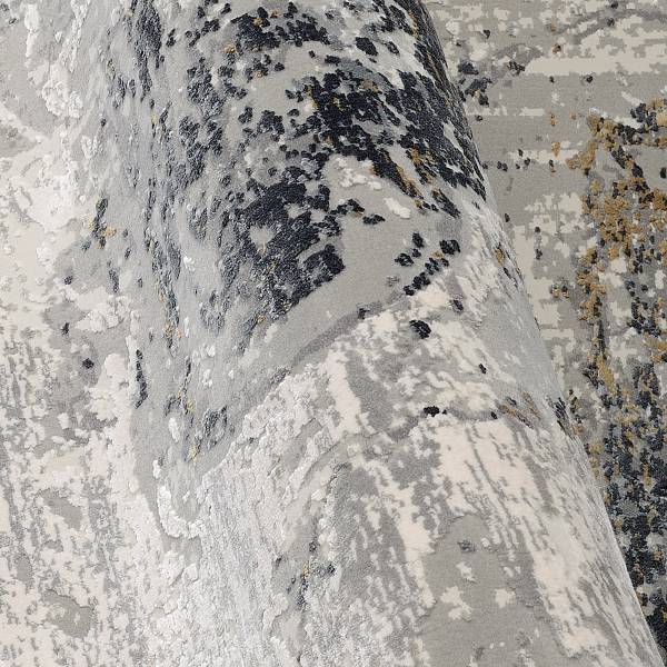 Tapis poils courts Auroras Marmorea rond Viscose / Polyacrylique - Gris / Doré - Diamètre : 200 cm