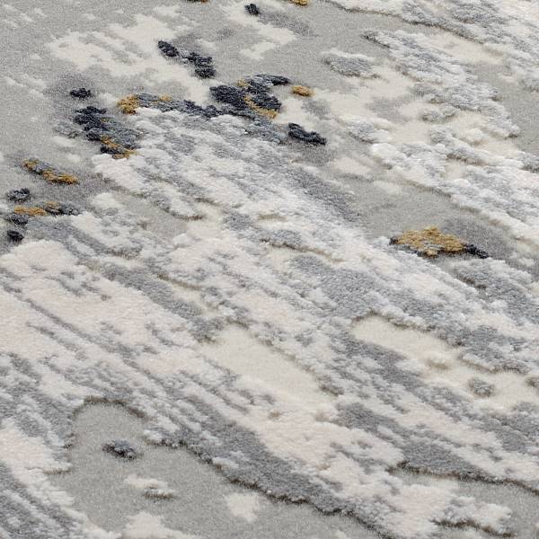 Tapis poils courts Auroras Marmorea rond Viscose / Polyacrylique - Gris / Doré - Diamètre : 200 cm