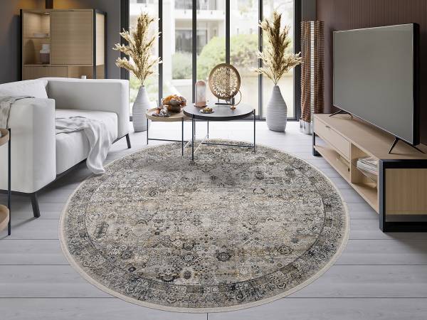 Tappeto Auroras Squisito rotondo Viscosa / Poliacrilico - Grigio / Dorato - Diametro: 200 cm