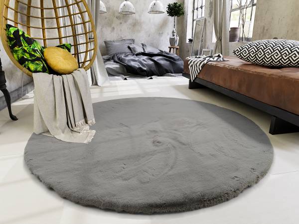 Fellteppich Lavabile Extra rund Polyester - Dunkelgrau - Durchmesser: 120 cm