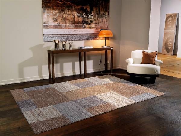 Tappeto a pelo corto Casella Quadro Poliestere - Marrone / Blu - 140 x 200 cm