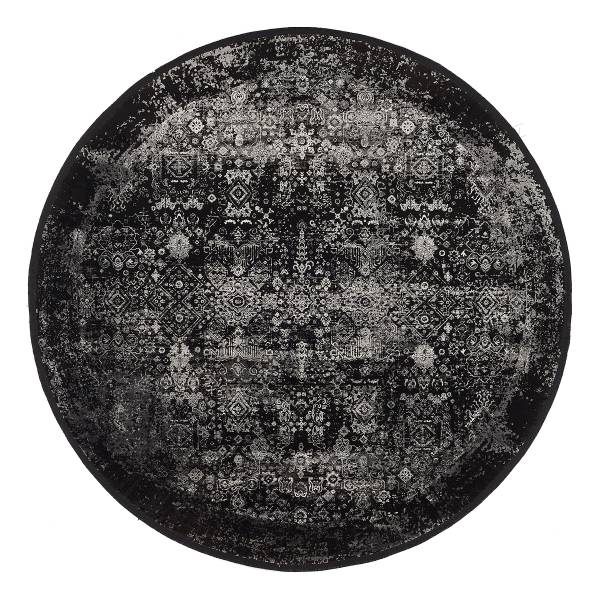 Laagpolig vloerkleed Noir Precision rond viscose/polyacryl - zwart/grijs - Diameter: 240 cm